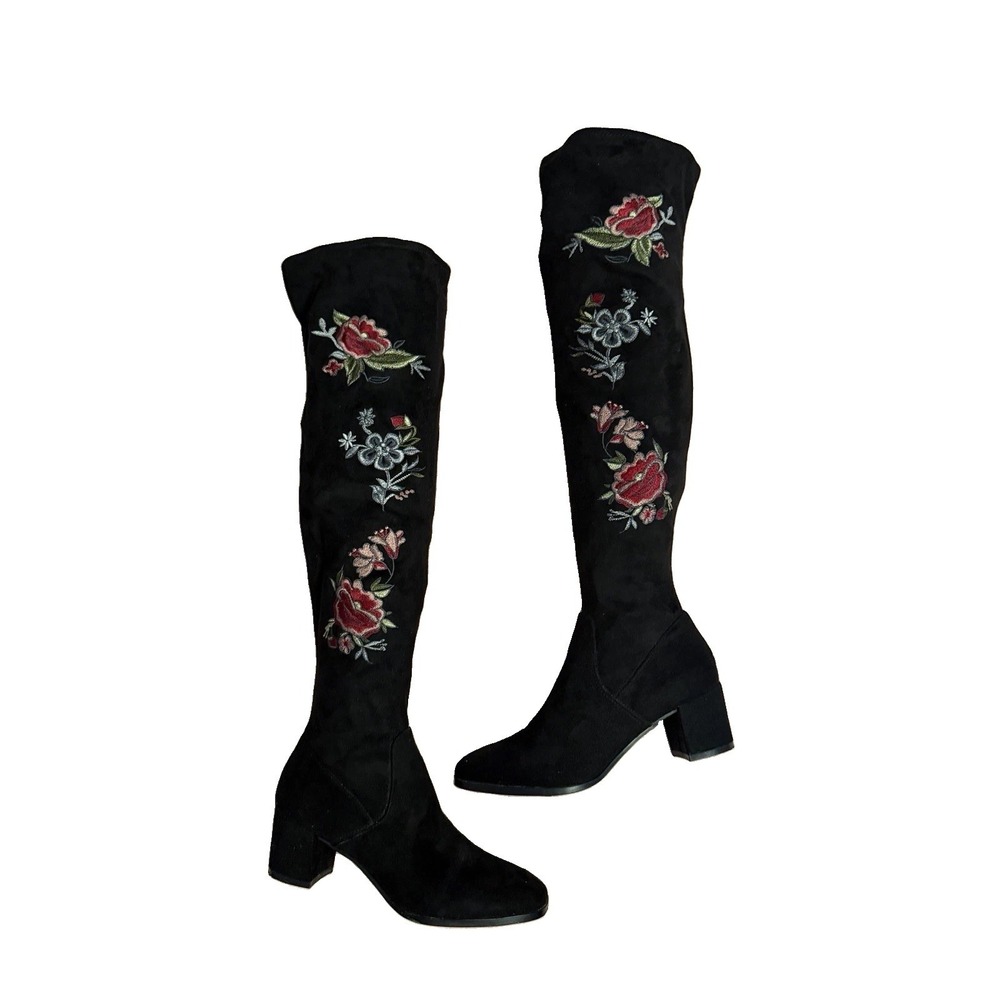 IMPO Elaine Floral Embroidered Boots Size 7 Over The Knee Tall Whimsigoth Boho